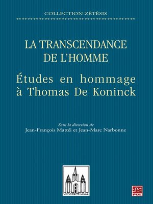 cover image of La transcendance de l'homme